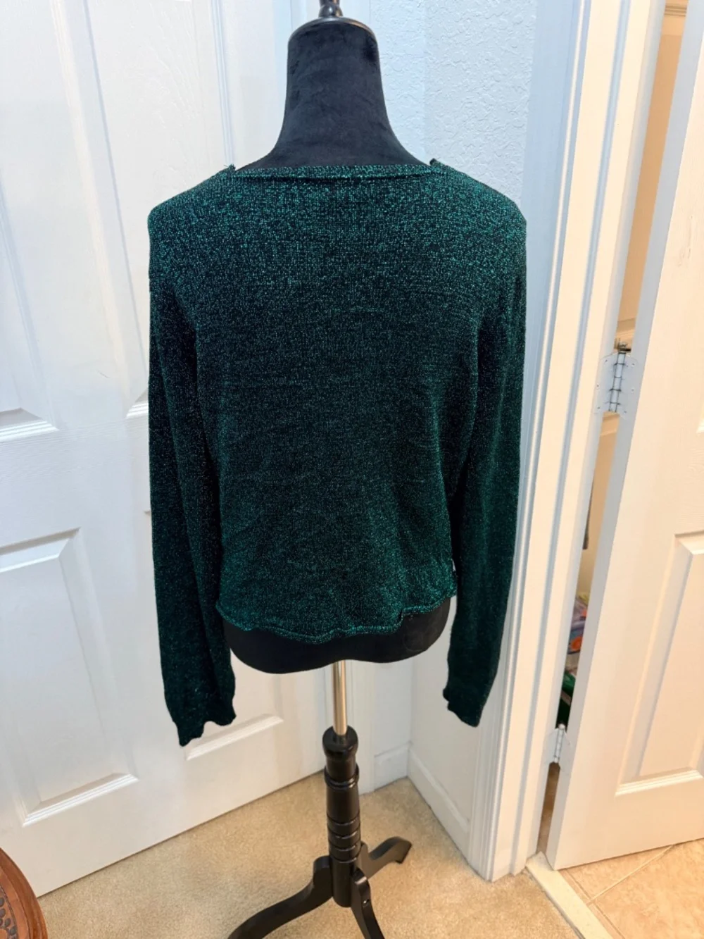 Free People Emerald Sparkle Boho Top XL Glam Party‎ Knit